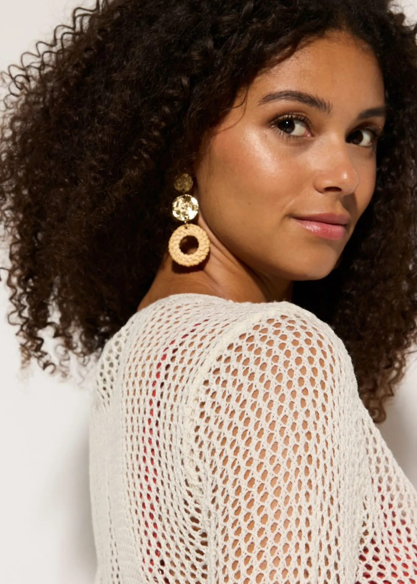 bonprix bonprix Chaqueta transparente de punto ajour para la playa Blanco lana