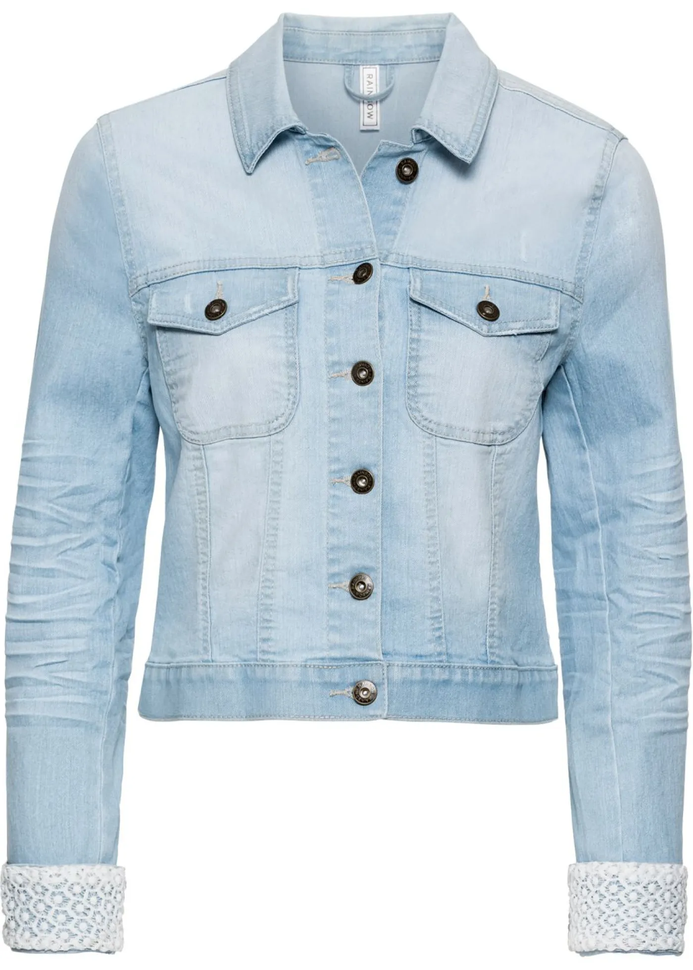 bonprix bonprix Chaqueta vaquera con inserto de encaje Denim claro Online
