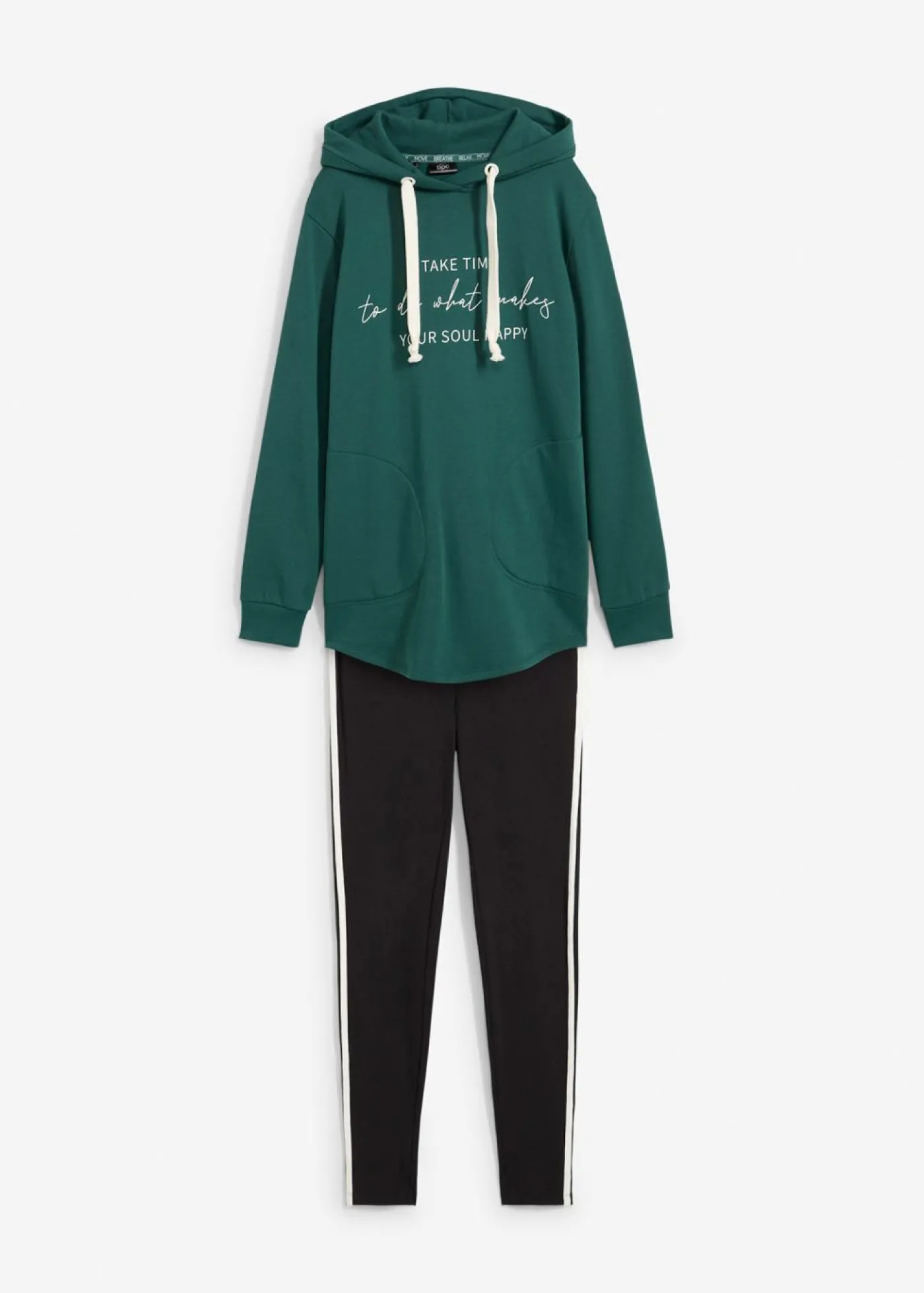 bonprix bonprix Chándal con sudadera larga y leggings (2 piezas) Negro/verde mate estampado Hot