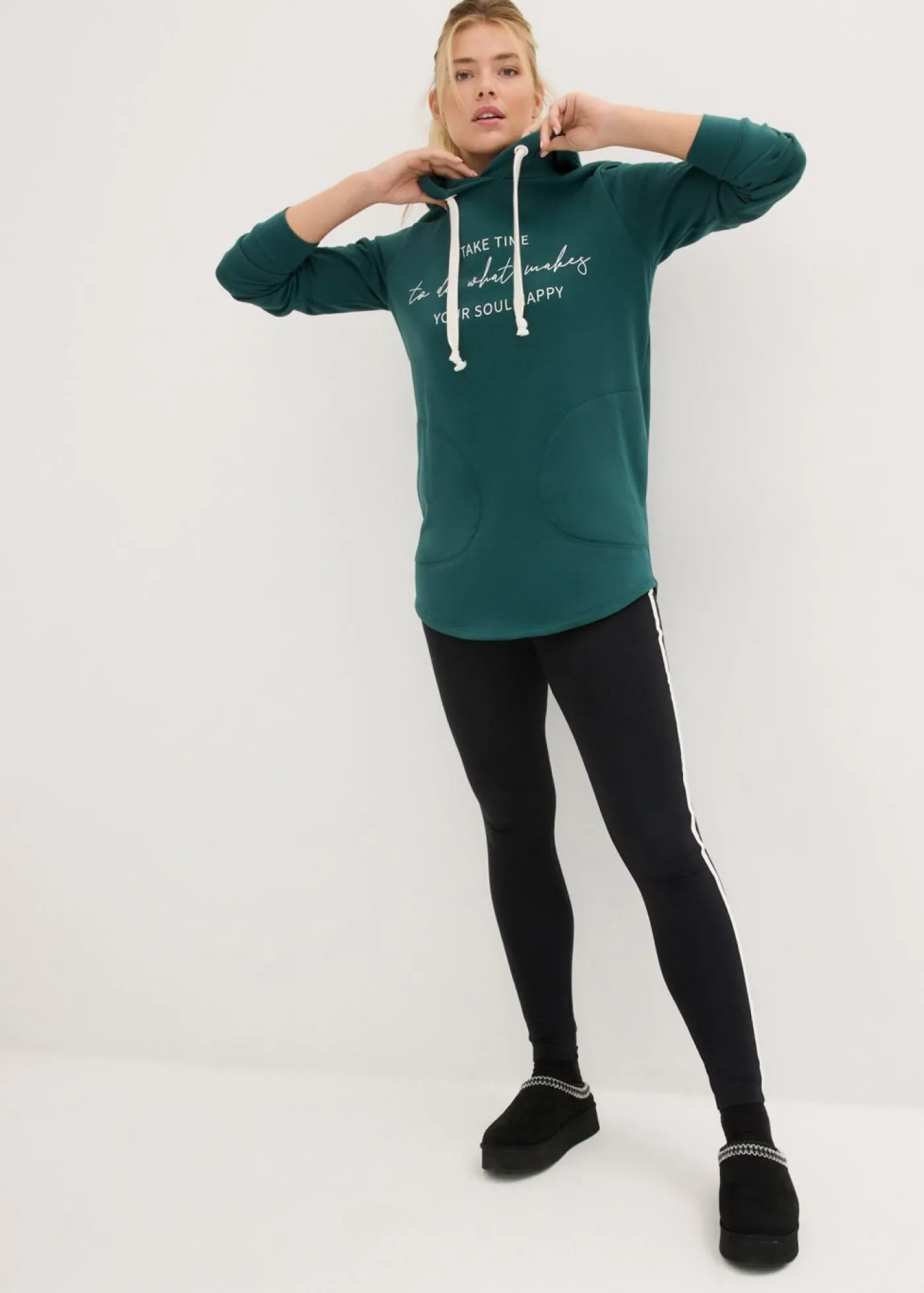 bonprix bonprix Chándal con sudadera larga y leggings (2 piezas) Negro/verde mate estampado Hot
