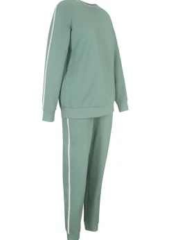 bonprix bonprix Chándal de algodón puro (conjunto de 2 piezas) Verde ahumado de rayas verticales Discount