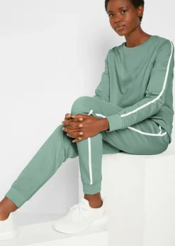 bonprix bonprix Chándal de algodón puro (conjunto de 2 piezas) Verde ahumado de rayas verticales Discount
