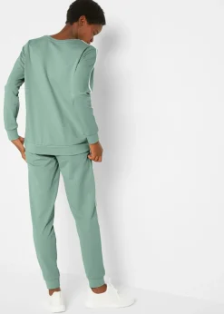 bonprix bonprix Chándal de algodón puro (conjunto de 2 piezas) Verde ahumado de rayas verticales Discount