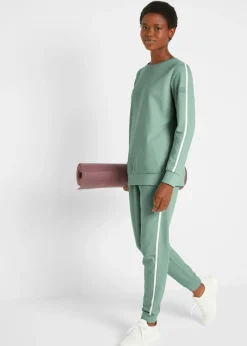 bonprix bonprix Chándal de algodón puro (conjunto de 2 piezas) Verde ahumado de rayas verticales Discount