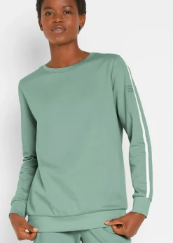 bonprix bonprix Chándal de algodón puro (conjunto de 2 piezas) Verde ahumado de rayas verticales Discount