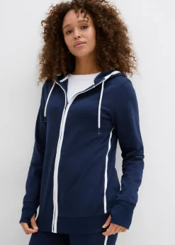 bonprix bonprix Chándal elástico de algodón (2 piezas) Azul marino-blanco Sale
