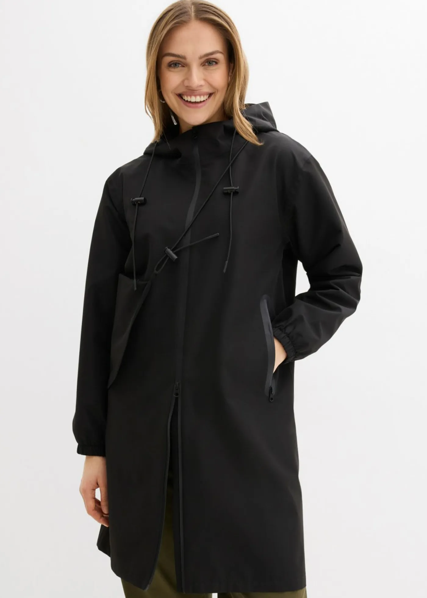 bonprix bonprix Chubasquero ligero con bolso estilo bandolera Negro Hot