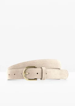 bonprix bonprix Cinturón de cuero con hebilla brillante Arena claro Discount