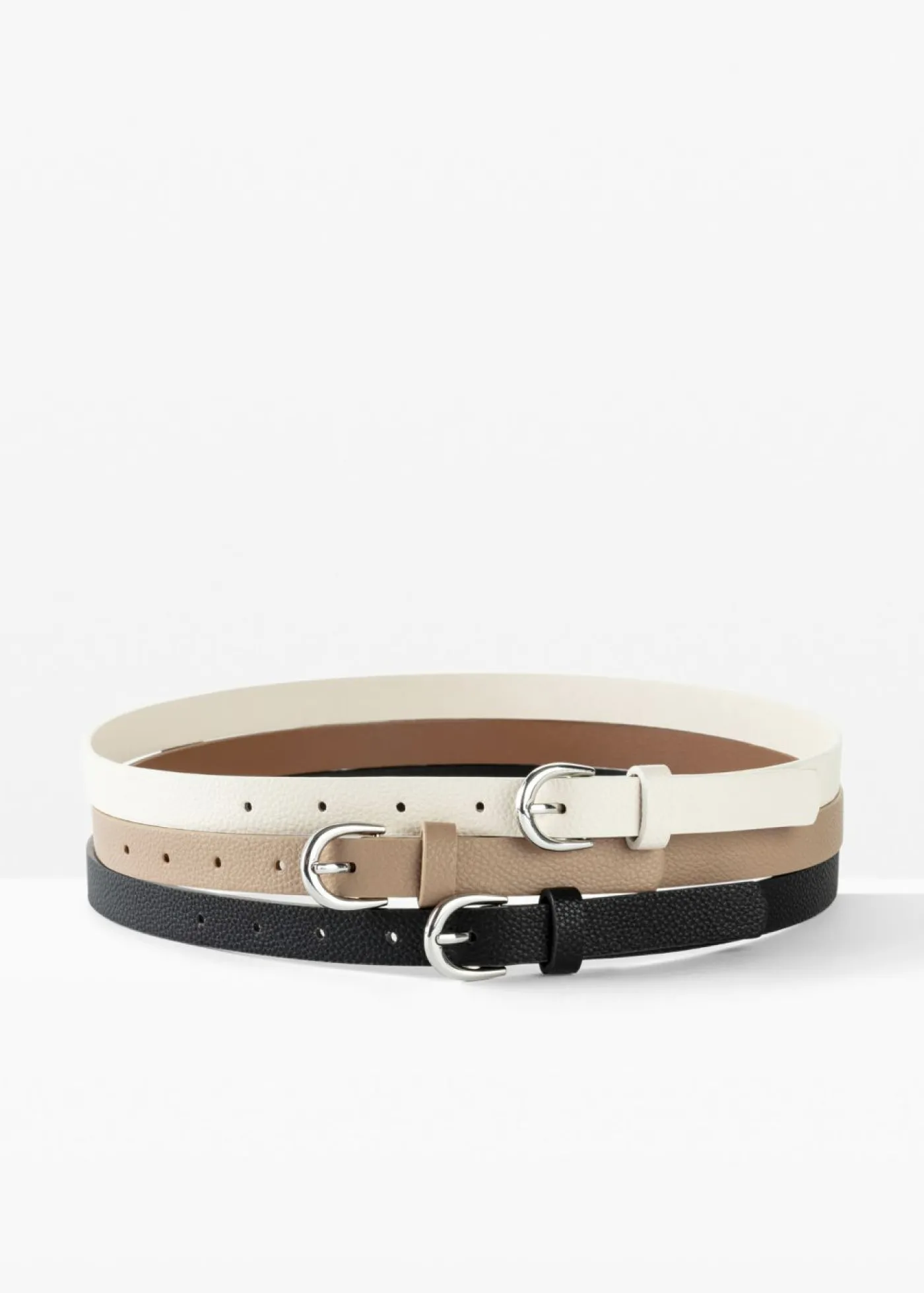 bonprix bpc bonprix collection Cinturón fino (3 unidades) Beige almendra + crema + negro Online
