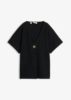 bonprix bonprix Cómodo chaleco de tejido Punto di Roma con botones decorativos Negro Online