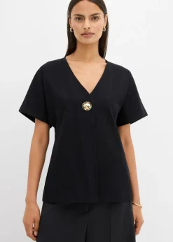 bonprix bonprix Cómodo chaleco de tejido Punto di Roma con botones decorativos Negro Online