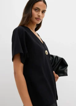 bonprix bonprix Cómodo chaleco de tejido Punto di Roma con botones decorativos Negro Online