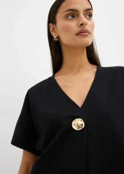bonprix bonprix Cómodo chaleco de tejido Punto di Roma con botones decorativos Negro Online