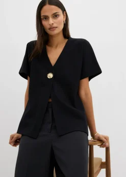 bonprix bonprix Cómodo chaleco de tejido Punto di Roma con botones decorativos Negro Online