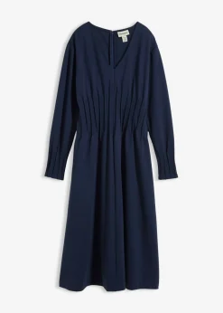 bonprix bonprix Cómodo vestido de mezcla de viscosa con pinzas decorativas Azul marino Clearance