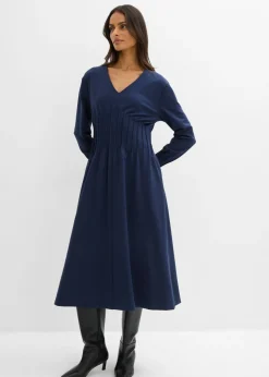 bonprix bonprix Cómodo vestido de mezcla de viscosa con pinzas decorativas Azul marino Clearance