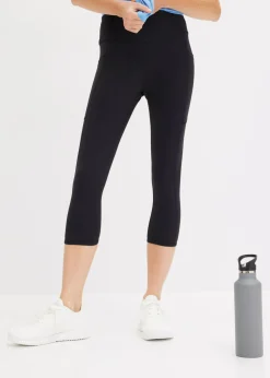 bonprix bonprix Cómodos leggings deportivos capri con bolsillo para móvil y material de secado rápido Negro Discount