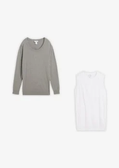 bonprix bonprix Conjunto 3 en 1 compuesto por jersey premamá y top de lactancia de punto de algodón gris claro-blanco moteado