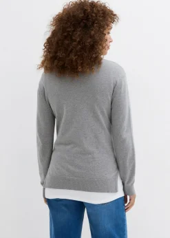 bonprix bonprix Conjunto 3 en 1 compuesto por jersey premamá y top de lactancia de punto de algodón gris claro-blanco moteado