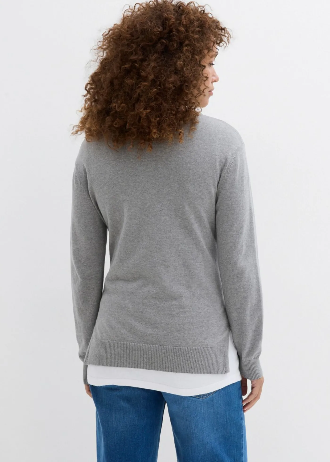 bonprix bonprix Conjunto 3 en 1 compuesto por jersey premamá y top de lactancia de punto de algodón gris claro-blanco moteado