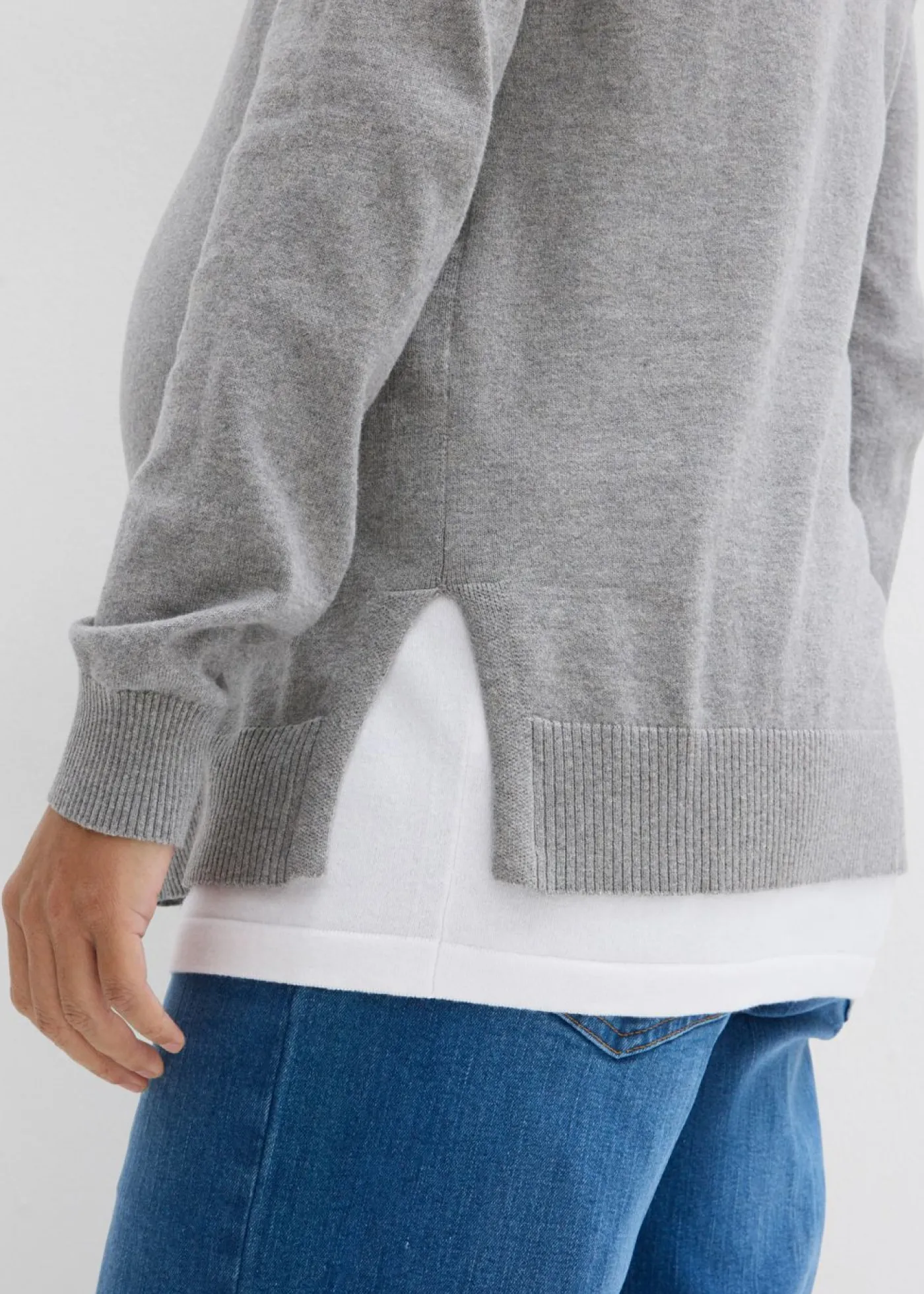 bonprix bonprix Conjunto 3 en 1 compuesto por jersey premamá y top de lactancia de punto de algodón gris claro-blanco moteado