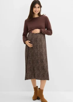 bonprix bonprix Conjunto 3 en 1 compuesto por jersey y vestido premamá con función de lactancia (2 piezas) estampado leo marrón arcilla-negro Online