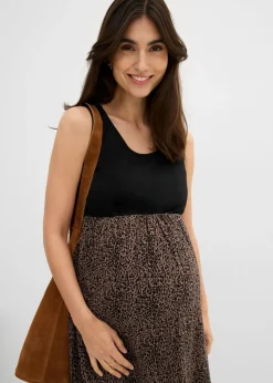 bonprix bonprix Conjunto 3 en 1 compuesto por jersey y vestido premamá con función de lactancia (2 piezas) estampado leo marrón arcilla-negro Online