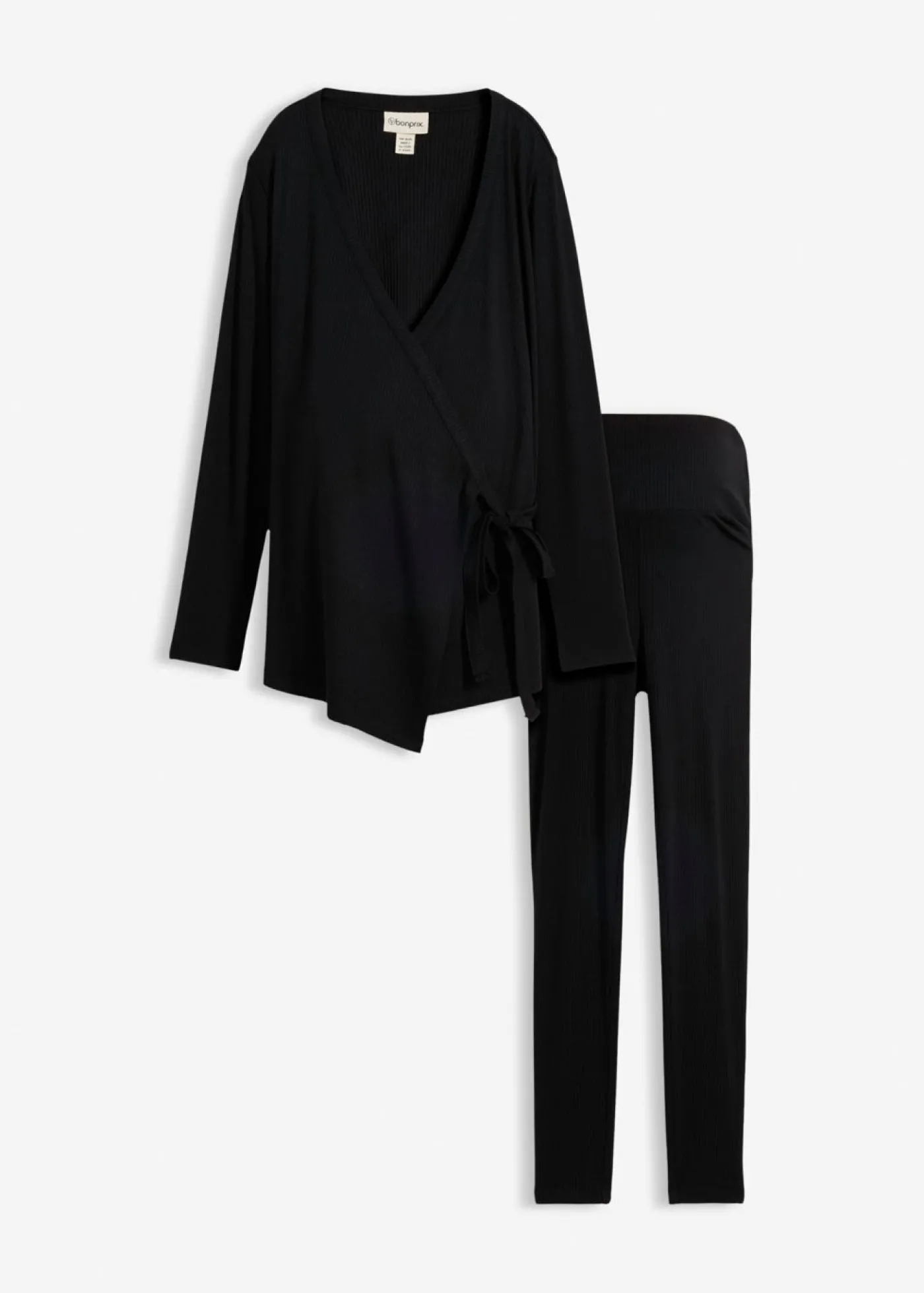 bonprix bonprix Conjunto de camiseta cruzada premamá con cómodos leggings (2 piezas) Negro Hot