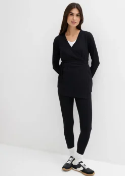 bonprix bonprix Conjunto de camiseta cruzada premamá con cómodos leggings (2 piezas) Negro Hot