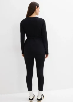 bonprix bonprix Conjunto de camiseta cruzada premamá con cómodos leggings (2 piezas) Negro Hot