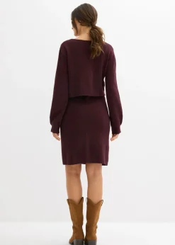 bonprix bonprix Conjunto de punto de jersey y falda para bebé rojo burdeos Hot