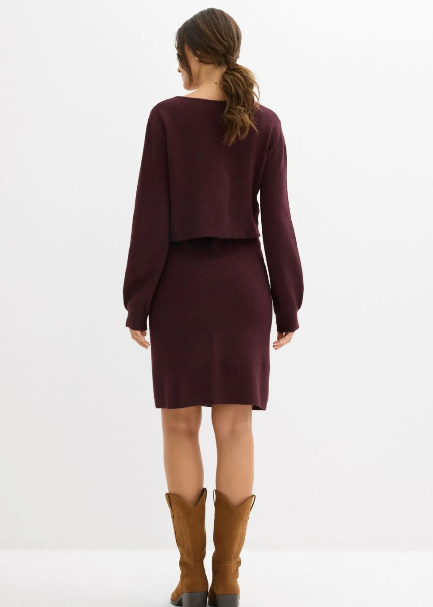 bonprix bonprix Conjunto de punto de jersey y falda para bebé rojo burdeos Hot