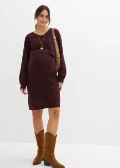 bonprix bonprix Conjunto de punto de jersey y falda para bebé rojo burdeos Hot