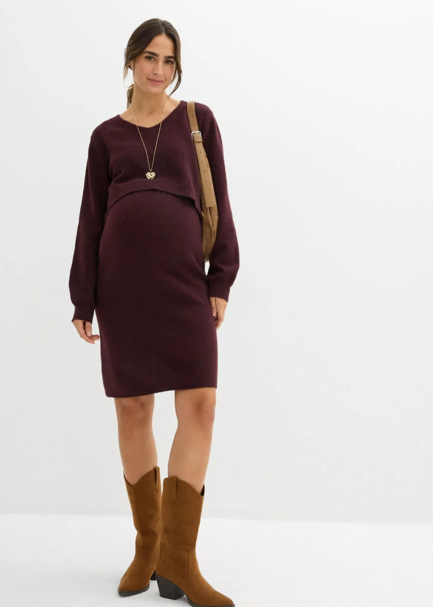 bonprix bonprix Conjunto de punto de jersey y falda para bebé rojo burdeos Hot