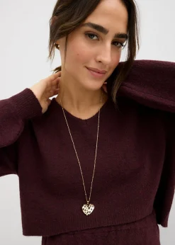 bonprix bonprix Conjunto de punto de jersey y falda para bebé rojo burdeos Hot