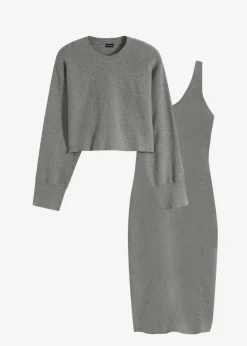 bonprix bonprix Conjunto de vestido de punto (2 piezas) Gris jaspeado Outlet