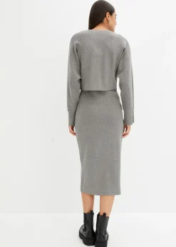 bonprix bonprix Conjunto de vestido de punto (2 piezas) Gris jaspeado Outlet