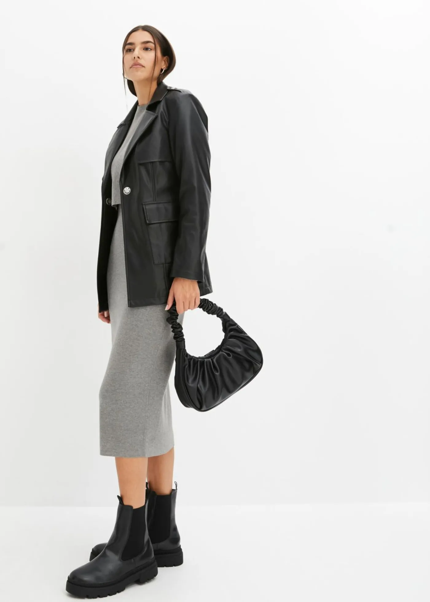 bonprix bonprix Conjunto de vestido de punto (2 piezas) Gris jaspeado Outlet