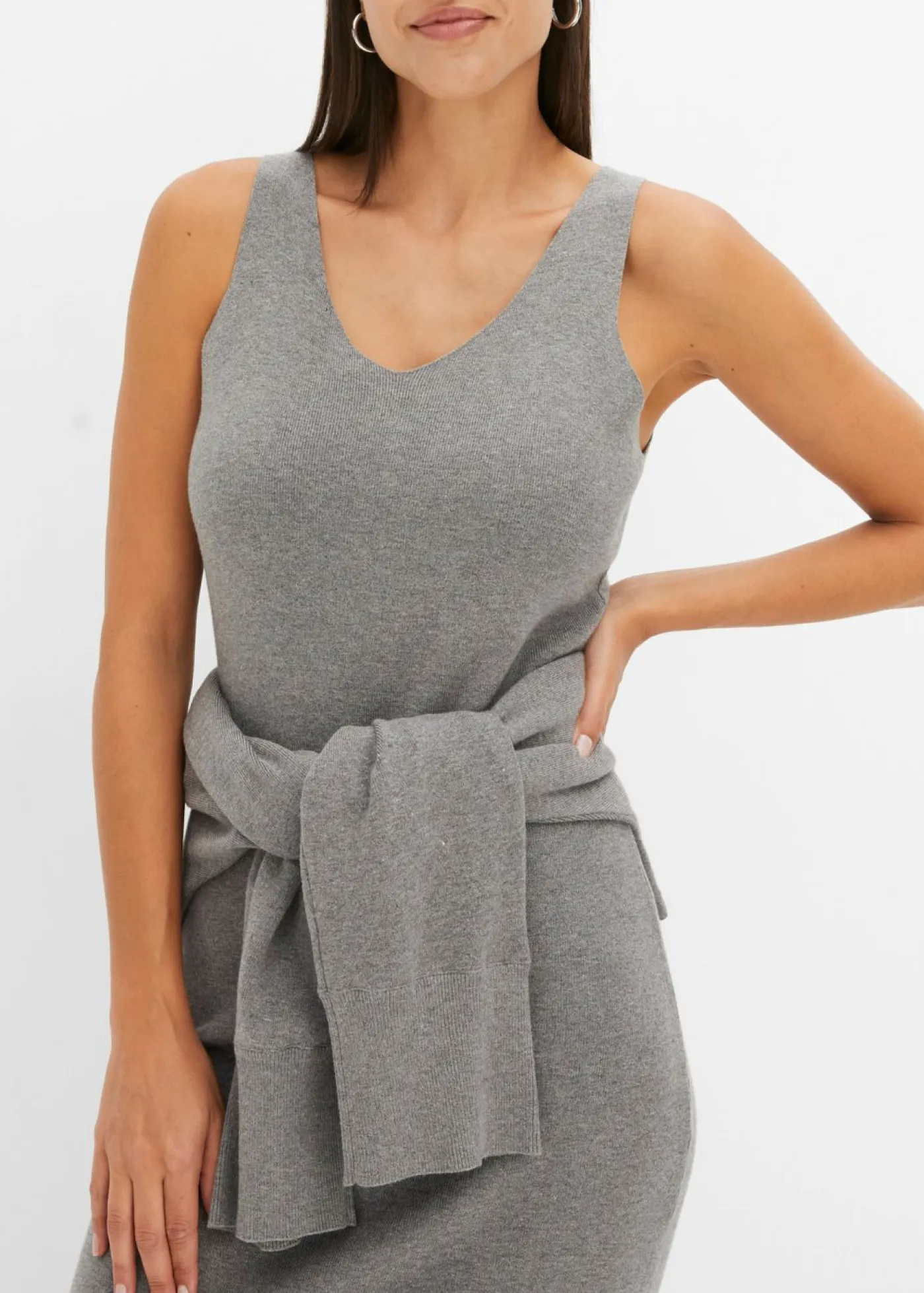 bonprix bonprix Conjunto de vestido de punto (2 piezas) Gris jaspeado Outlet