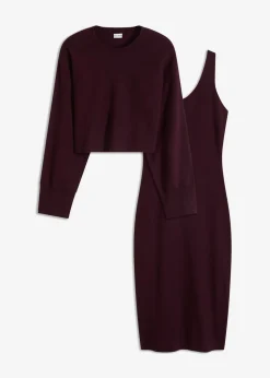 bonprix bonprix Conjunto de vestido de punto (2 piezas) rojo burdeos Discount