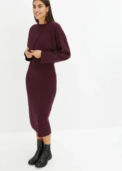 bonprix bonprix Conjunto de vestido de punto (2 piezas) rojo burdeos Discount