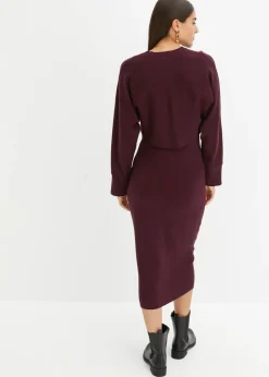 bonprix bonprix Conjunto de vestido de punto (2 piezas) rojo burdeos Discount