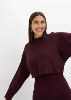 bonprix bonprix Conjunto de vestido de punto (2 piezas) rojo burdeos Discount