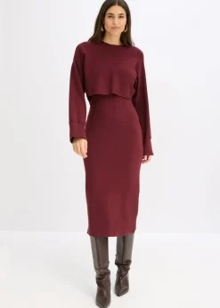 bonprix bonprix Conjunto de vestido de punto (2 piezas) rojo avellana Best