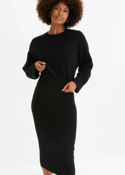 bonprix bonprix Conjunto de vestido de punto (2 piezas) Negro Sale