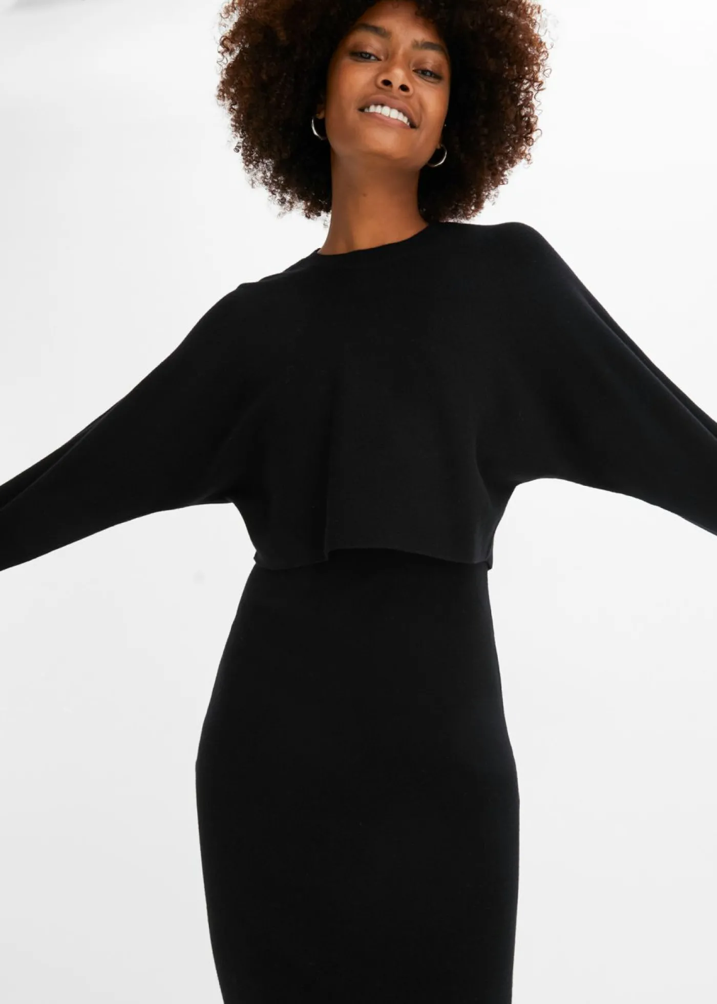 bonprix bonprix Conjunto de vestido de punto (2 piezas) Negro Sale