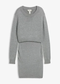 bonprix bonprix Conjunto premamá de 2 piezas compuesto por jersey y falda de algodón con hilo brillante Gris jaspeado Online