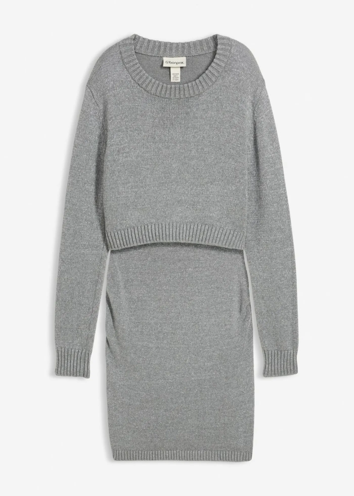 bonprix bonprix Conjunto premamá de 2 piezas compuesto por jersey y falda de algodón con hilo brillante Gris jaspeado Online