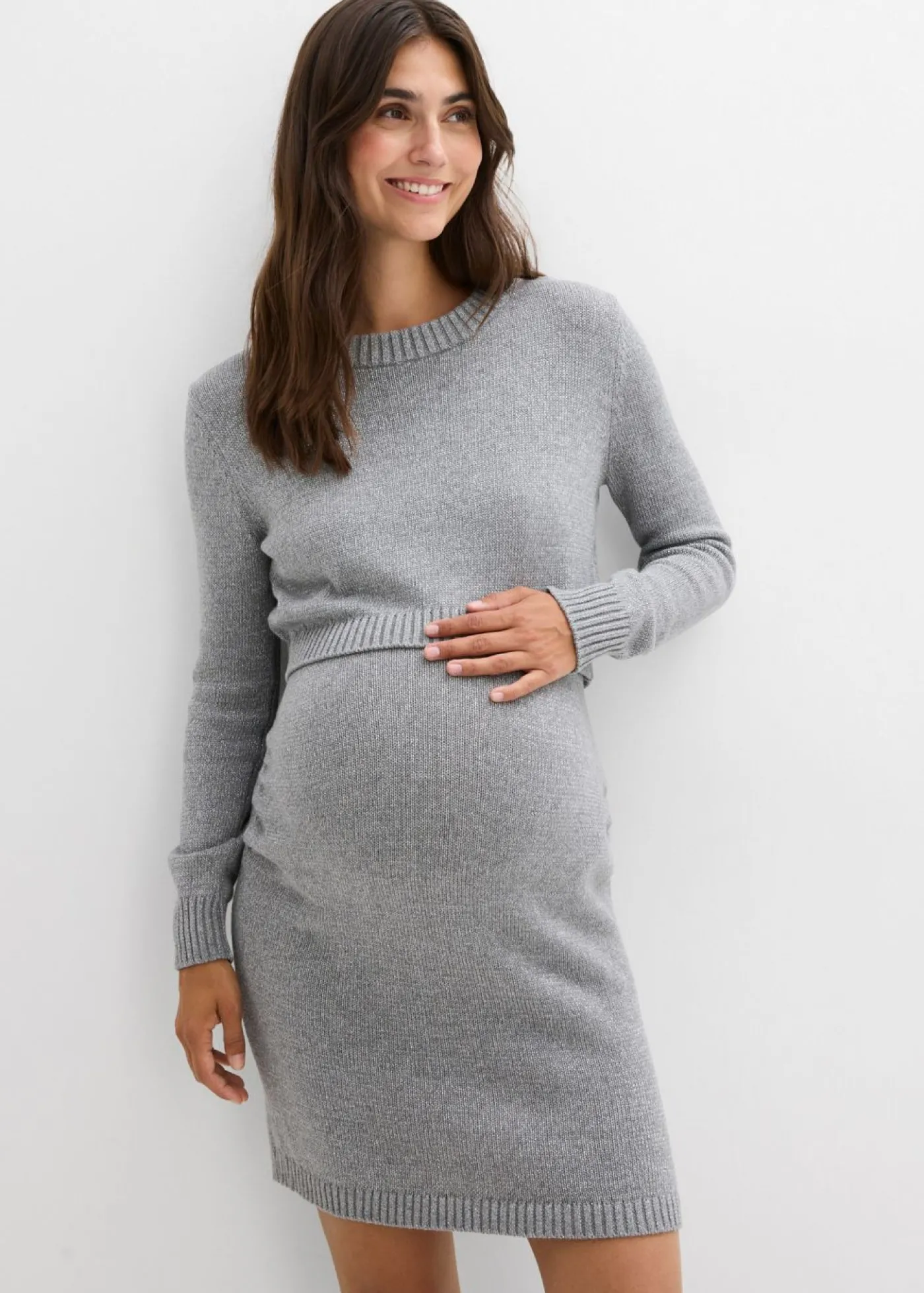 bonprix bonprix Conjunto premamá de 2 piezas compuesto por jersey y falda de algodón con hilo brillante Gris jaspeado Online