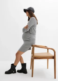 bonprix bonprix Conjunto premamá de 2 piezas compuesto por jersey y falda de algodón con hilo brillante Gris jaspeado Online